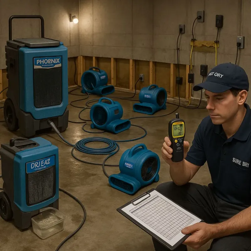 Structural Drying and Dehumidification process in Hooks, TX